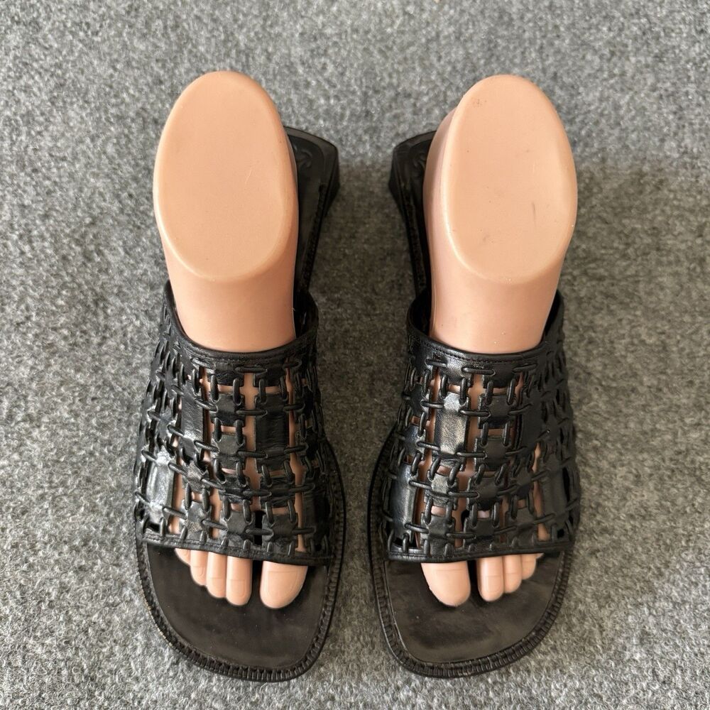 Cole Haan Woven Slide Sandals Black Leather Slip-On Women’s Size 8 B Casual